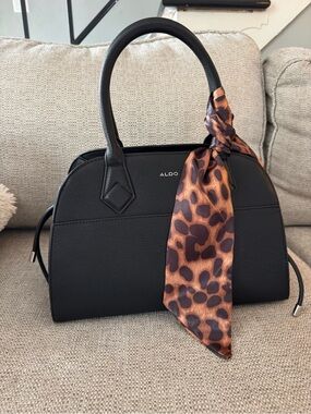ALDO Black Satchel with Leopard-Pattern Scarf
